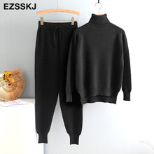 2020 2 Pieces Set Women Knitted Tracksuit Turtleneck Sweater + Carrot Jogging Pants Pullover Sweater Set CHIC Knitted Outwear