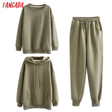 Tangada Women couple sweatshirt fleece 100% cotton amygreen oversized hood hoodies sweatshirts plus size SD60